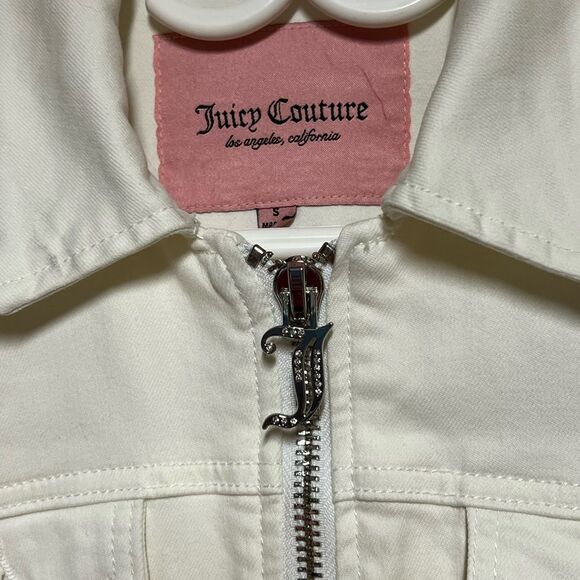 New Juicy Couture white Denim Zip Rhinestone Jacket Sz Womens Sz S - Picture 3 of 4